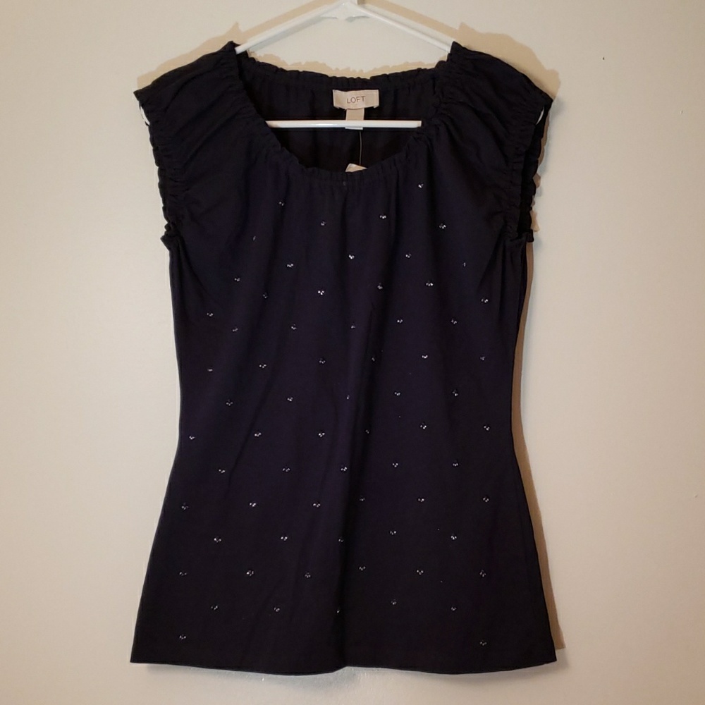 Ann Taylor Loft Navy Blouse with Beads